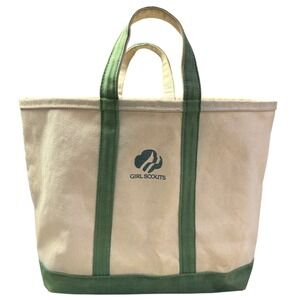 Vintage Girl Scouts Canvas Boat Tote Bag Green White Made in USA LL Bean Style